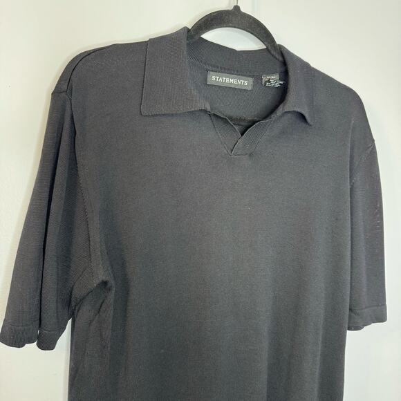 Statements Mens Lightweight Silk Blend Knit Buttonless Polo Shirt Vintage - Picture 3 of 10